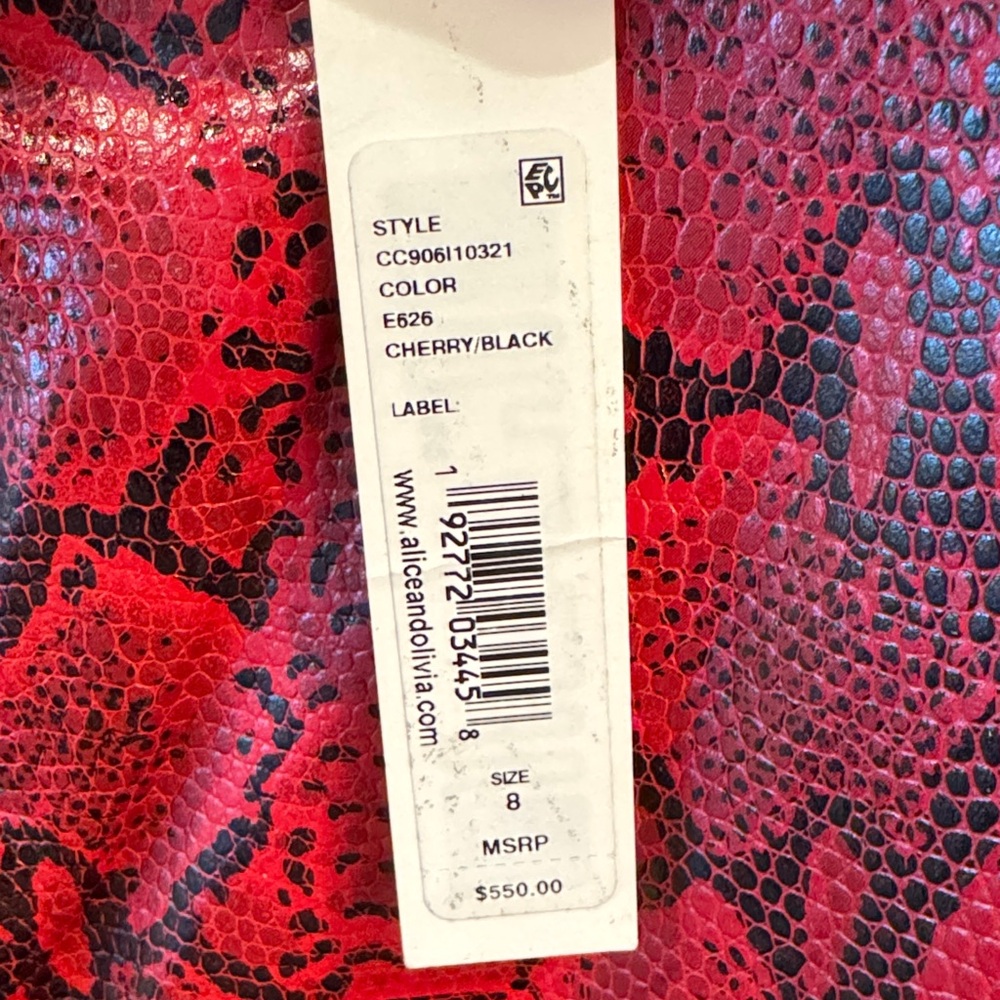 NWT—Alice + Olivia Red Leather Snake Print Skirt - Picture 2 of 5